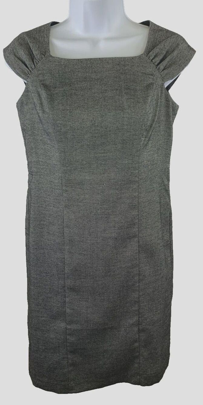 Ann Taylor PETITE 2P Dress Sheath Gray Ruched Sleeveless Professional Career Zip